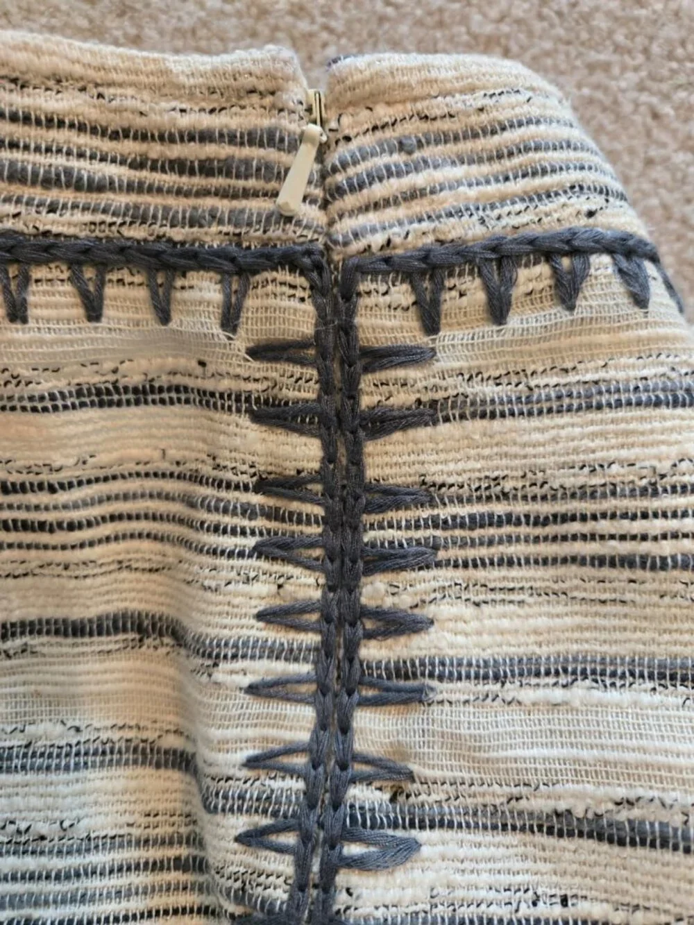Tory Burch Ivory and Blue-Grey A-line Skirt Size 14
